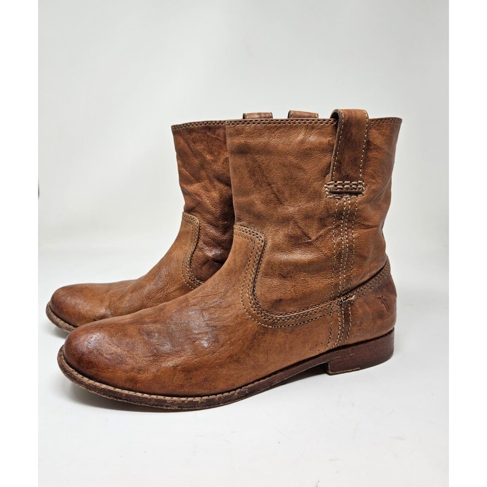 FRYE Anna Shortie Boots Camel Brown Leather 10 Pull On Western Boho 3471055